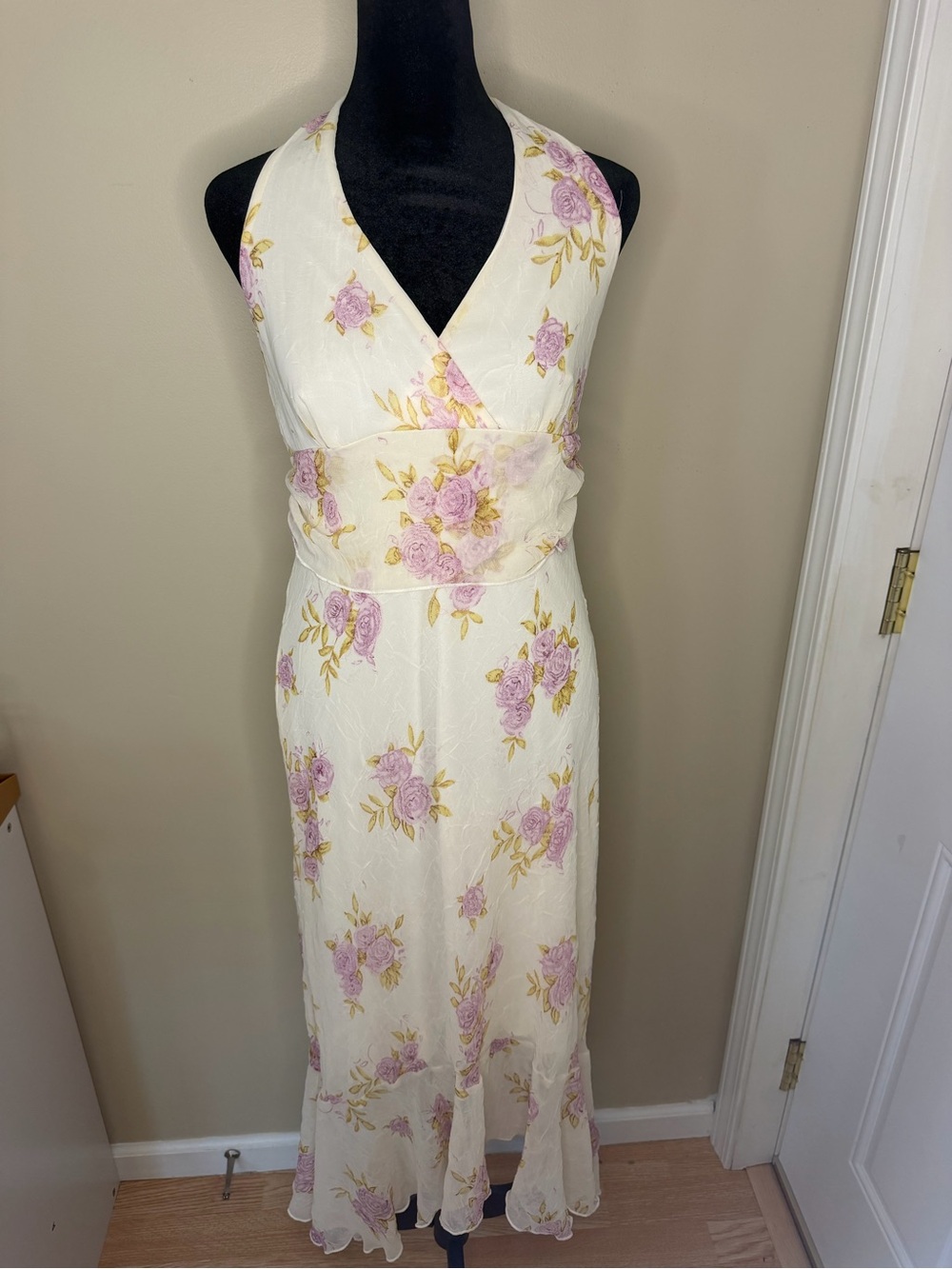 Studio Y Vintage Y2K Floral Halter Neck Midi Maxi Dress Purple Cream Size 7